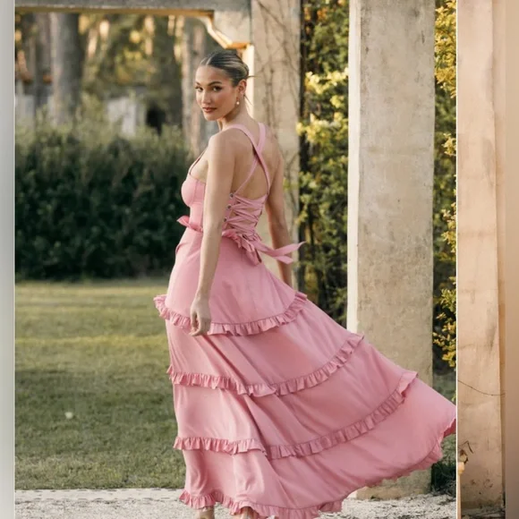 Mauve tiered corset maxi dress medium - Picture 2 of 6